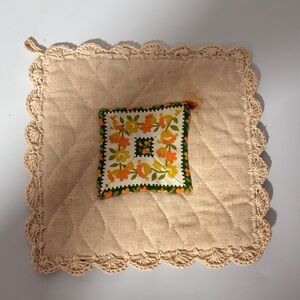 Vintage Handmade Quilted Pot Holder with Floral Design